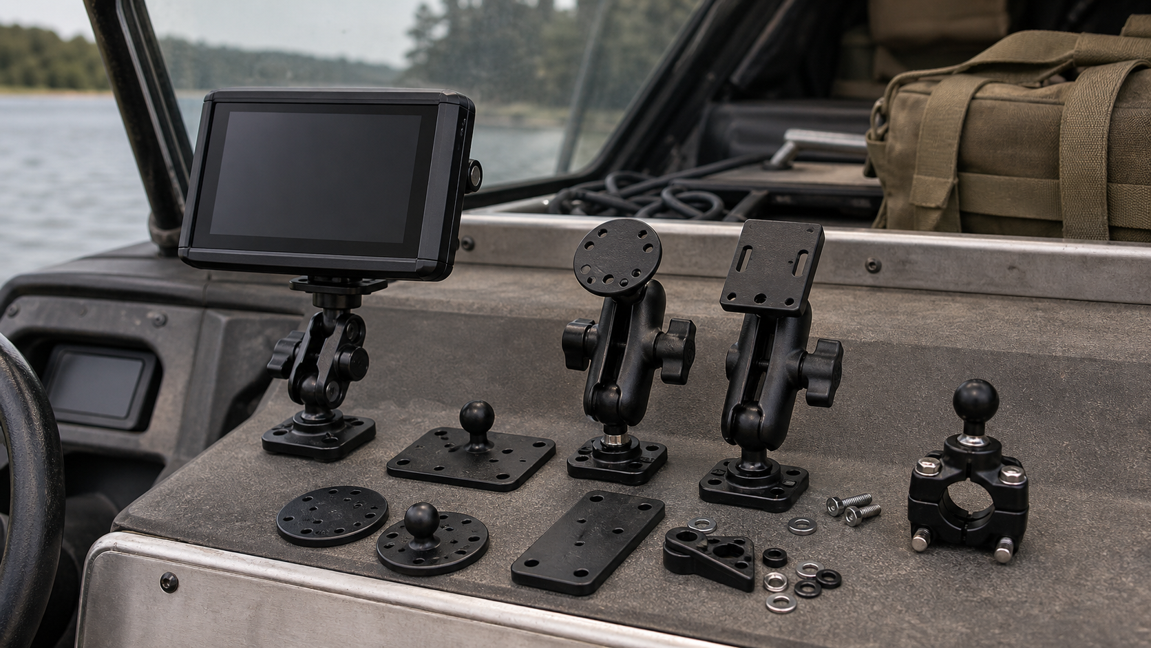 GPS mounting plates and ball mount hardware arranged for compatibility planning