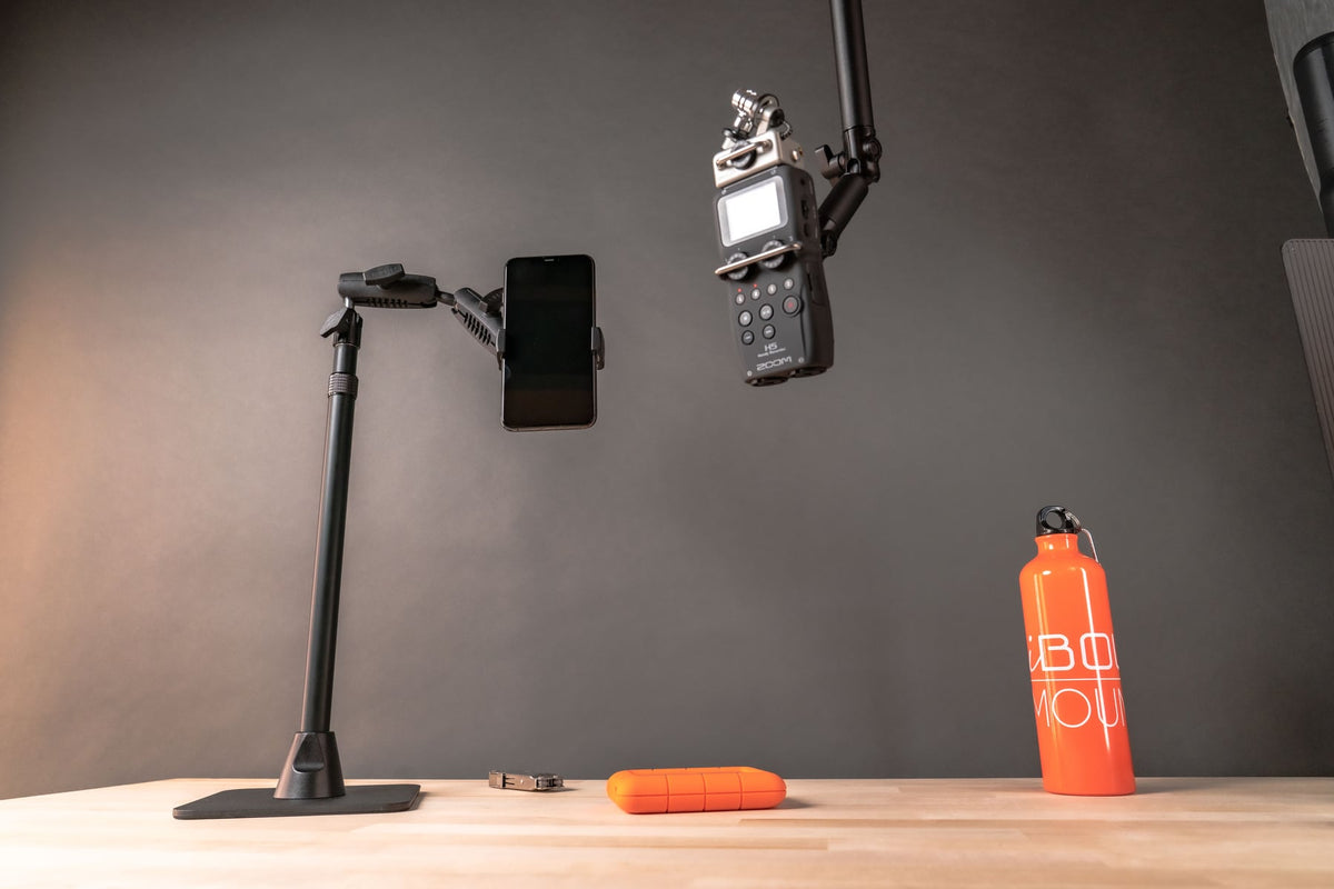iBOLT mounting setup in a content creation workspace