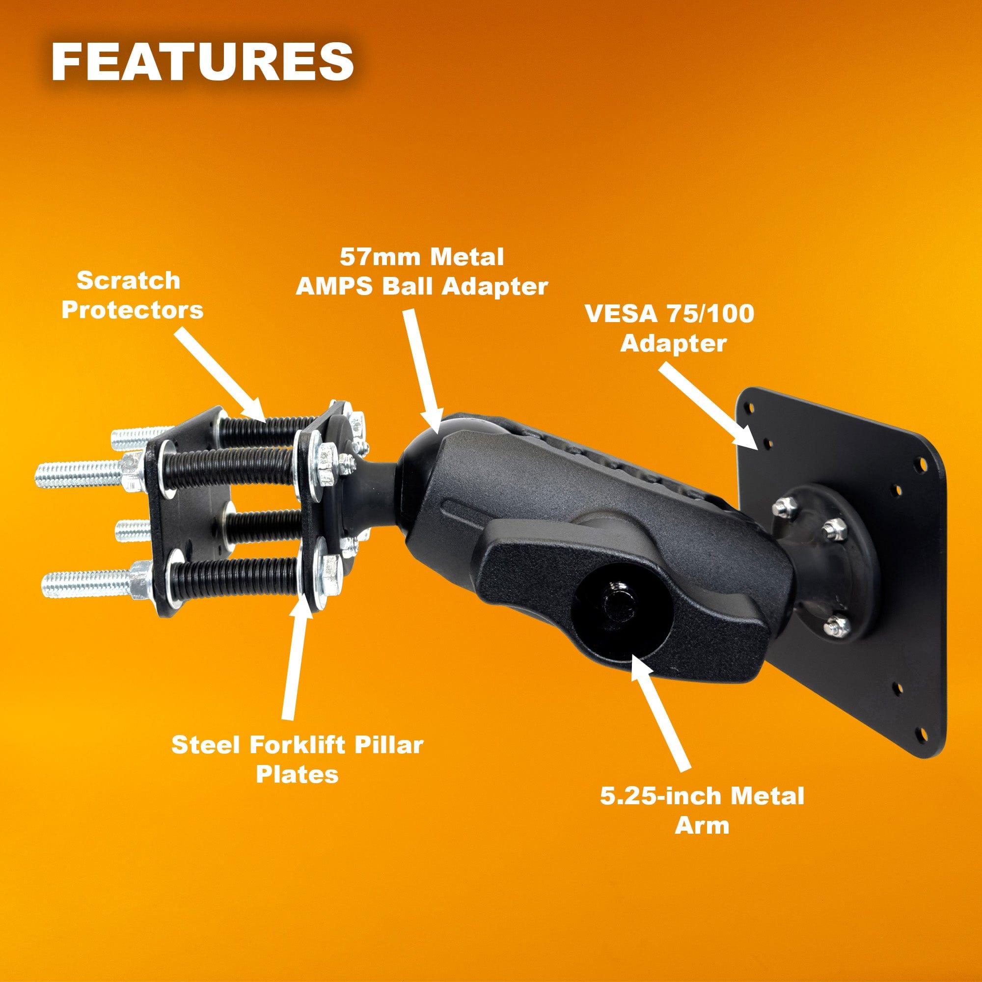 iBOLT VESA 75x75 / 100x100 Monitor Pillar Mount with 57mm (2.25-inch) Ball Joint