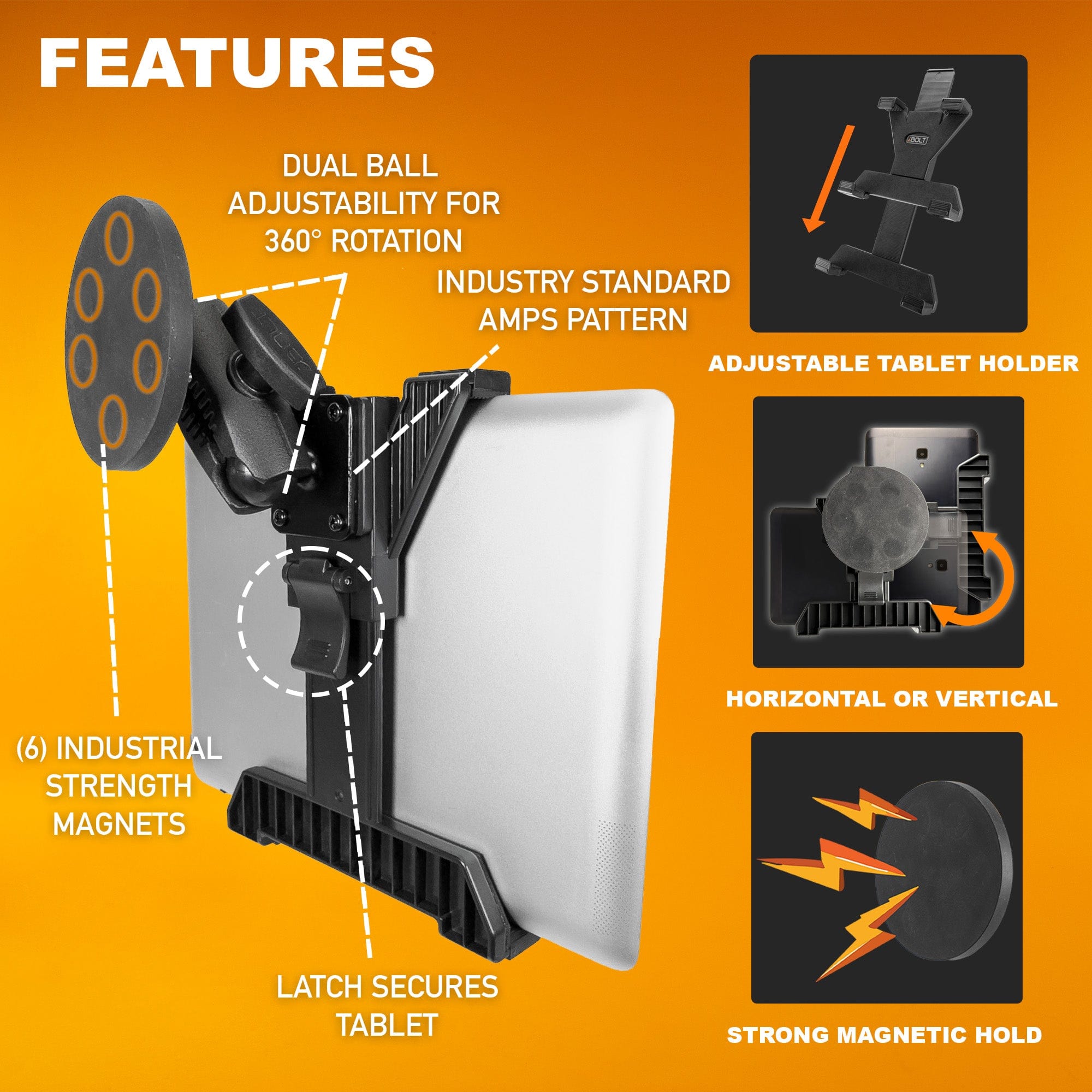 iBOLT TabDock MagDock 360 Magnetic Tablet Mount – Heavy-Duty Forklift & Warehouse Holder