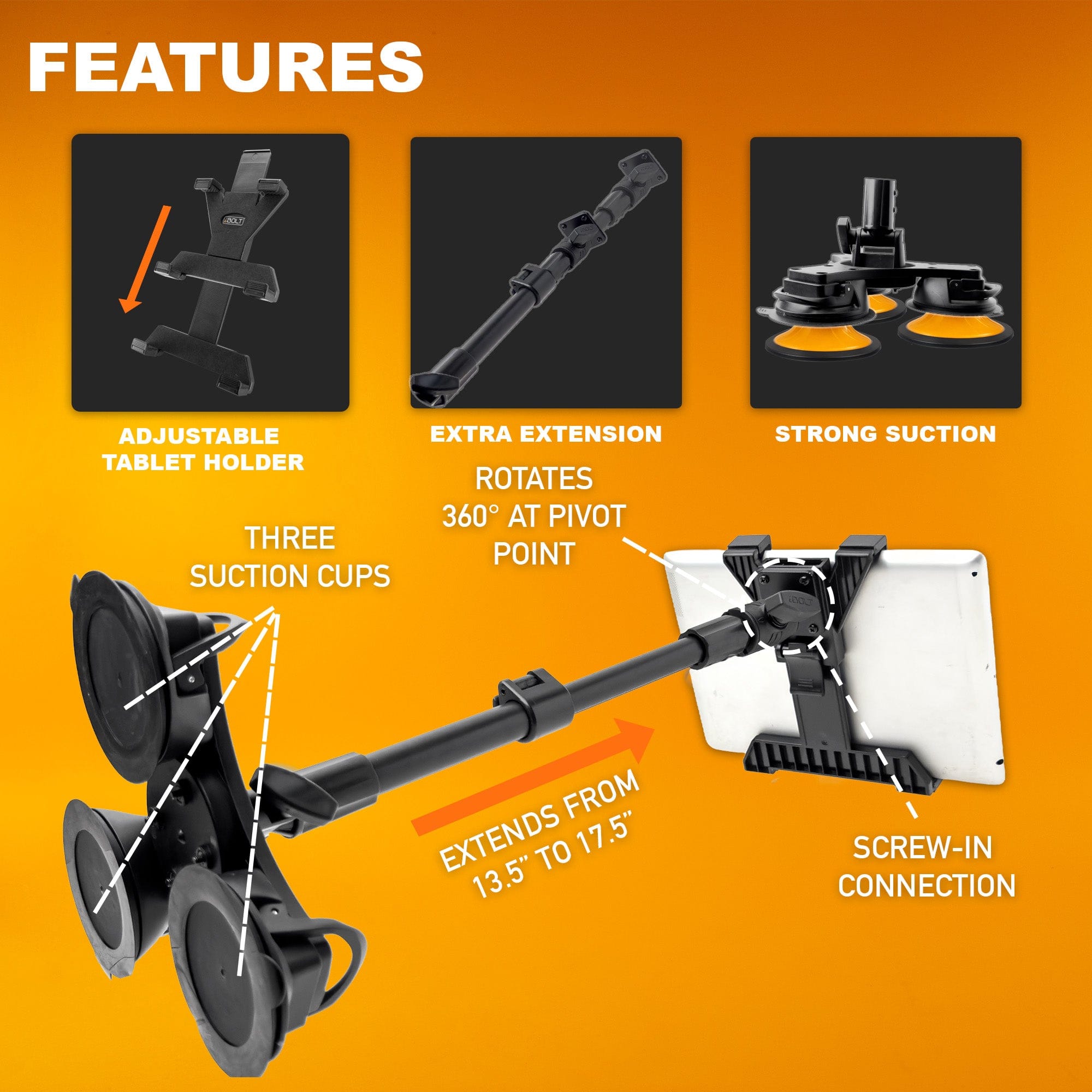 iBOLT TabDock ExtendiBOLT Triple Suction Cup Mount