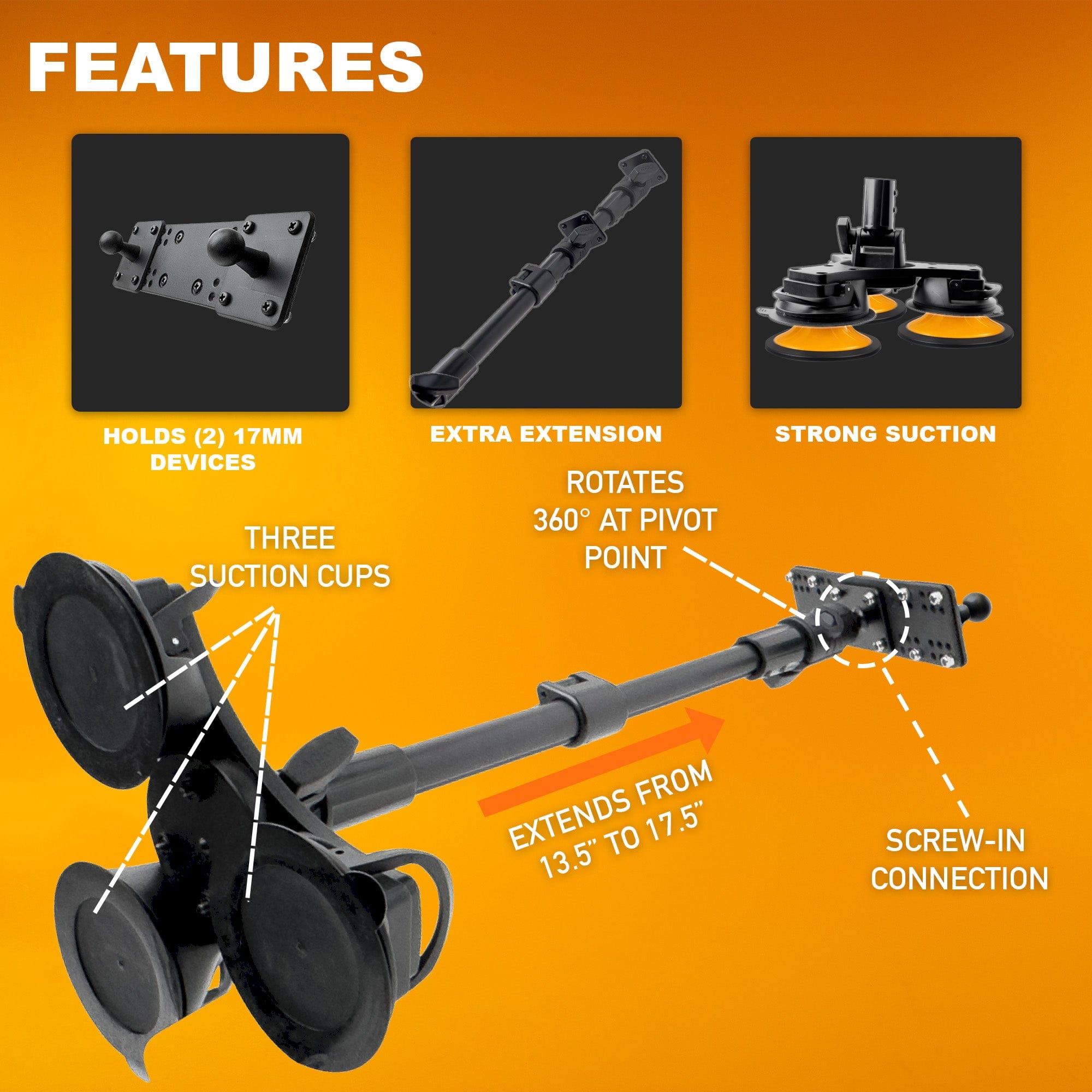 iBOLT Mounts iBOLT 17mm ExtendiBOLT Triple Suction Cup Mount