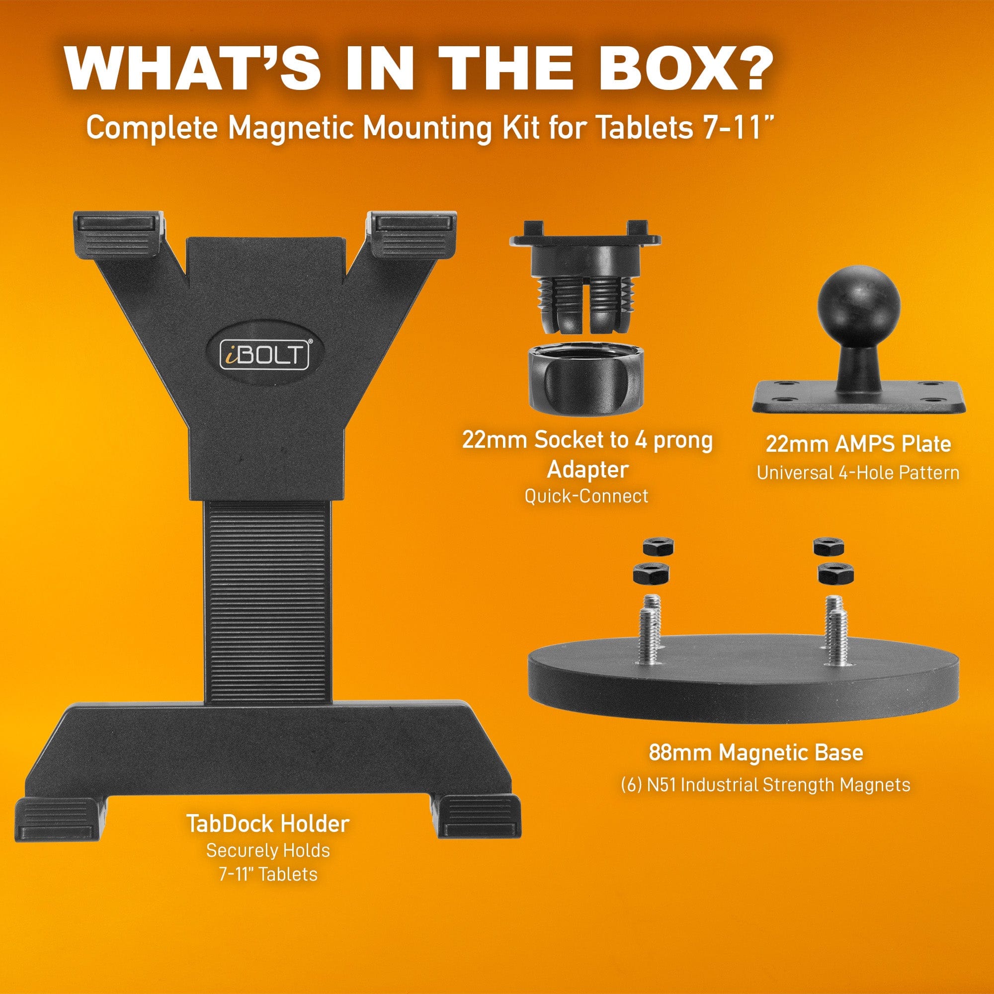 iBOLT Mounts iBOLT TabDock™ MagDock- Heavy Duty Magnetic Mount for All 7”-10” Tablets- Great for fridges, Restaurants, Automotive, Workout Equipment