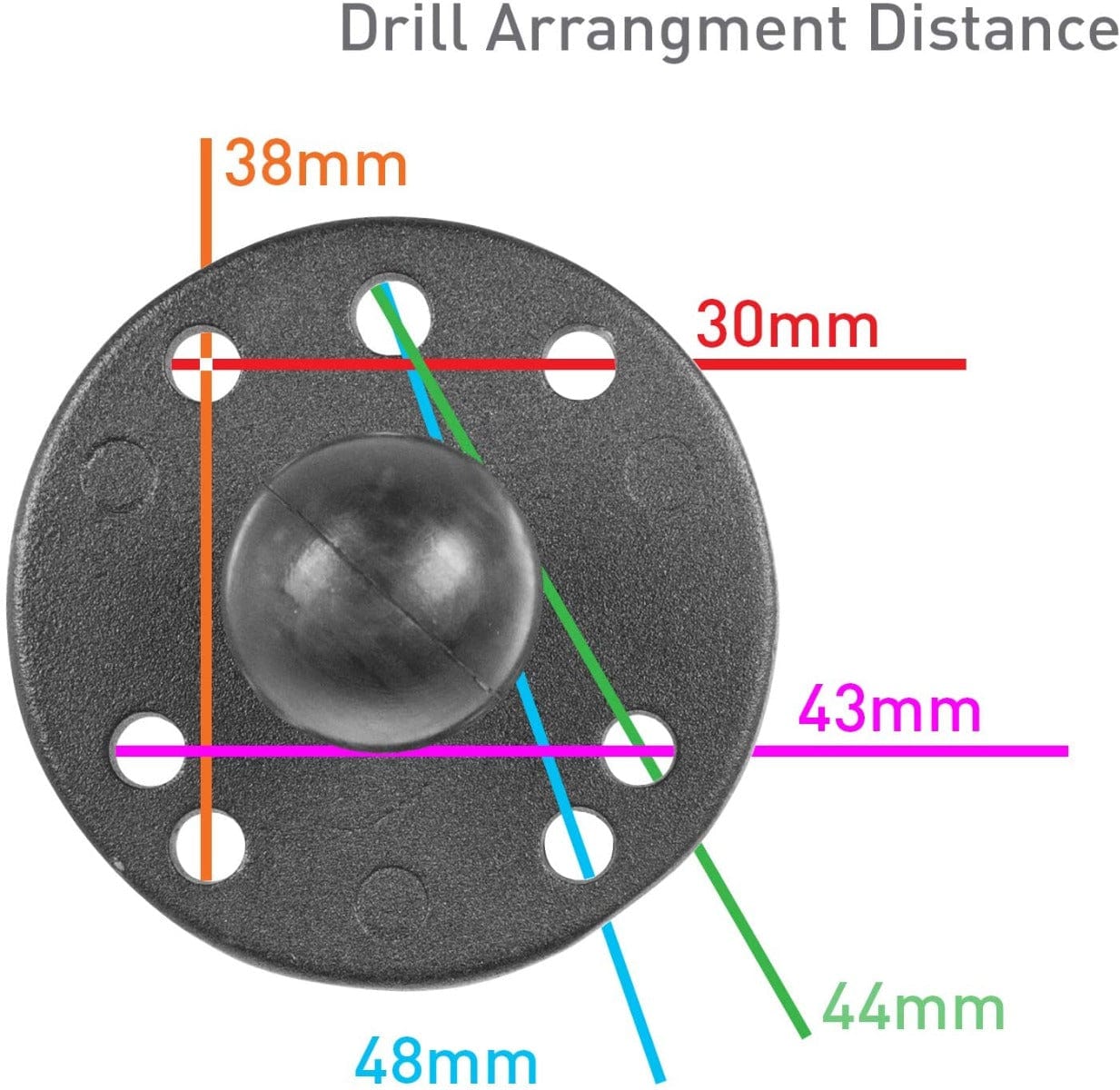 iBOLT 17mm Dual Ball to Round Metal AMPs Drill Base Mount for Garmin GPS and iBOLT Phone Holders