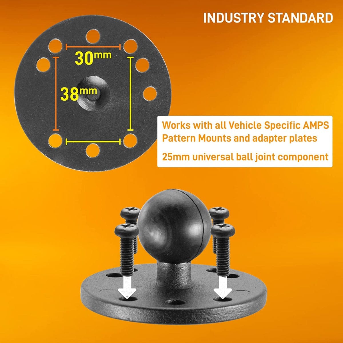iBOLT 17mm Dual Ball to Round Metal AMPs Drill Base Mount for Garmin GPS and iBOLT Phone Holders