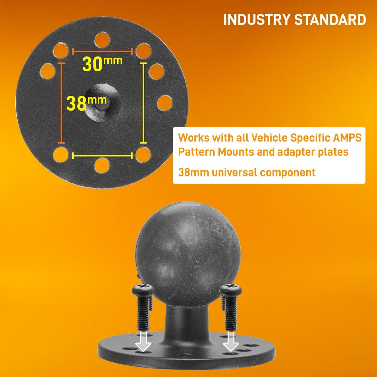 iBOLT™ 38mm / 1.5 inch Metal AMPS to VESA 75 x 75 / VESA 100 x 100 Mount for Monitors, displays, or tv’s