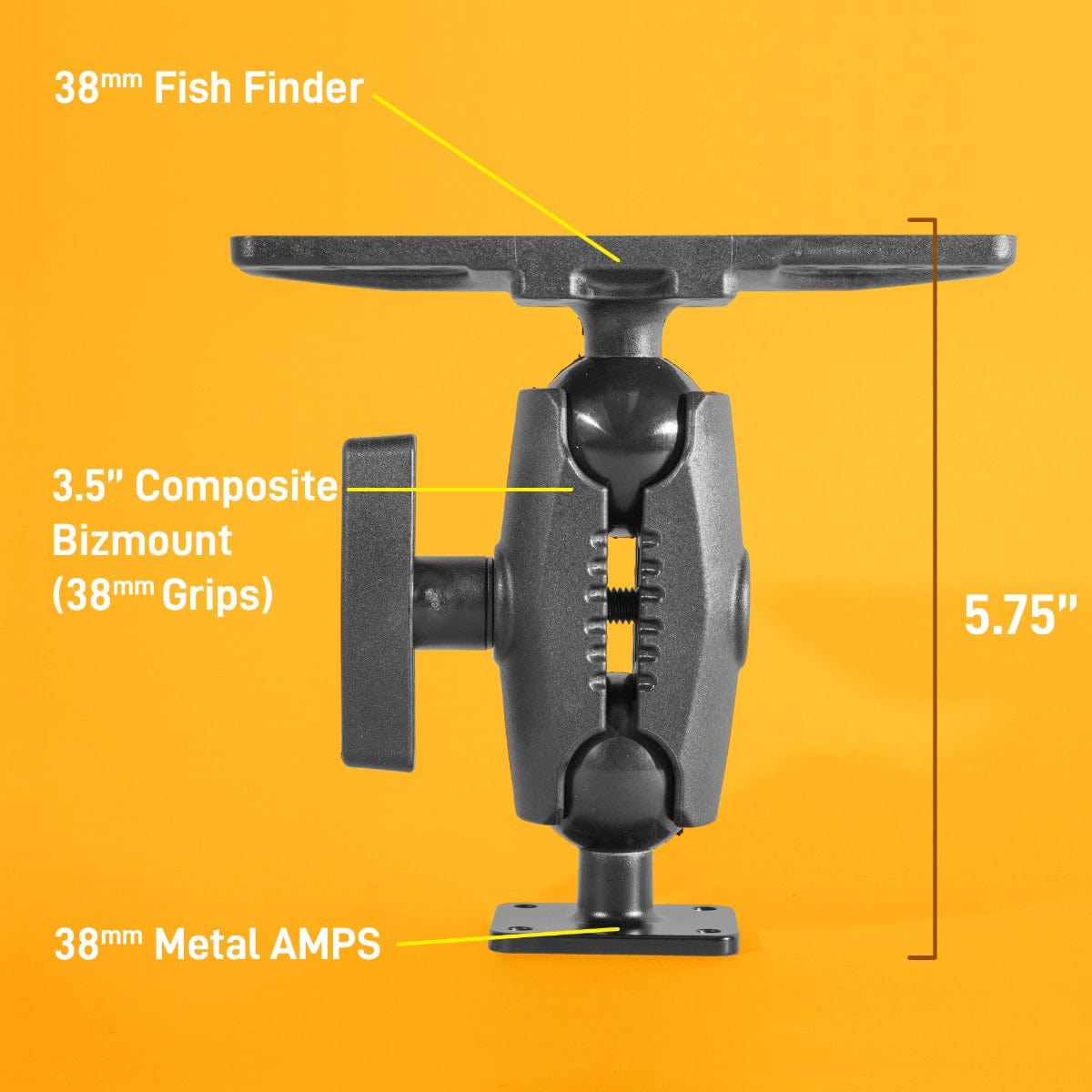 iBOLT Mounts iBOLT™ 38mm / 1.5 inch Composite Universal Marine Fish Finder to Aluminum AMPS Mount