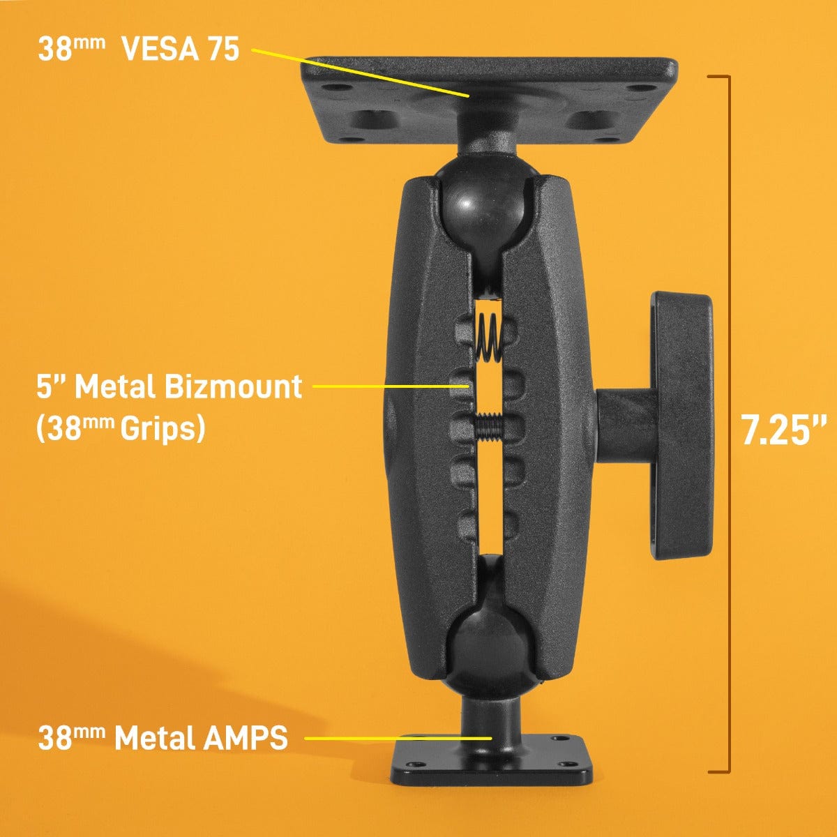 iBOLT Mounts iBOLT™ 38mm / 1.5 inch Metal AMPS to VESA 75 x 75 Dual Ball Mount for Monitors, displays, or tv’s