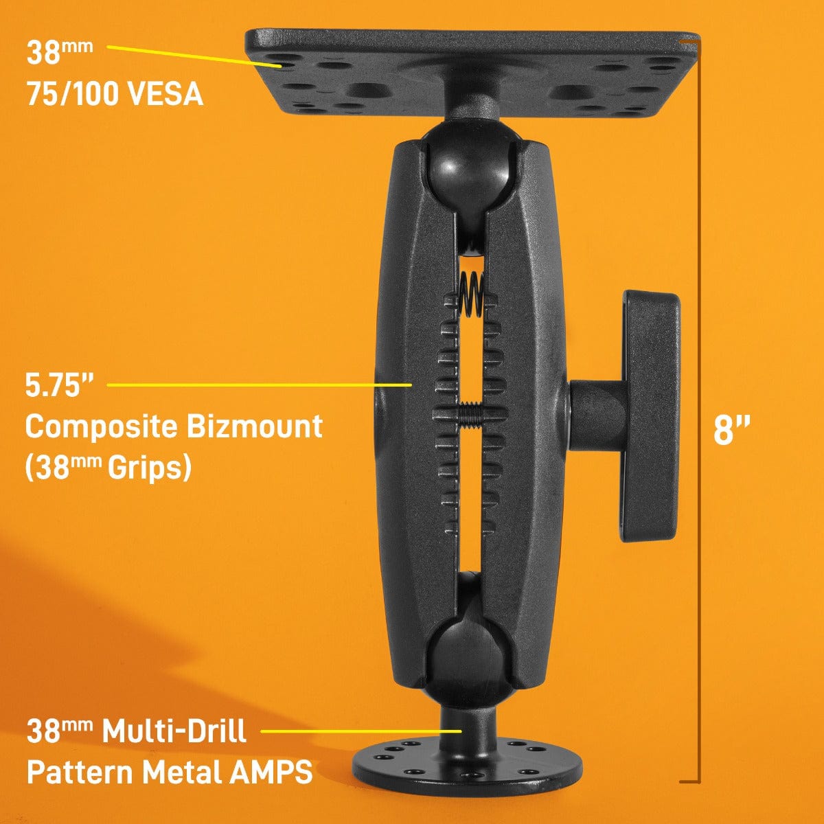 iBOLT Mounts iBOLT™ 38mm / 1.5 inch Metal AMPS to VESA 75 x 75 / VESA 100 x 100 Mount for Monitors, displays, or tv’s