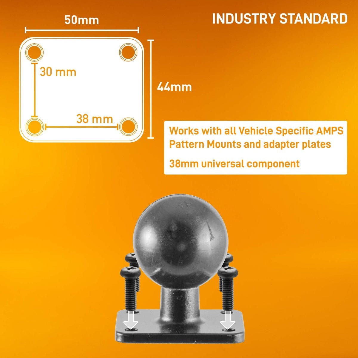 iBOLT™ 38mm / 1.5 inch Metal Rectangular AMPS Pattern to AMPS Pattern Drill Base