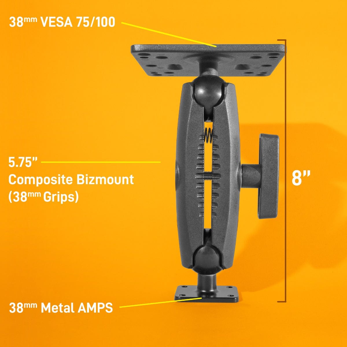 iBOLT™ 38mm / 1.5 inch Metal Rectangular AMPS to VESA 75 x 75 / VESA 100 x 100 Mount