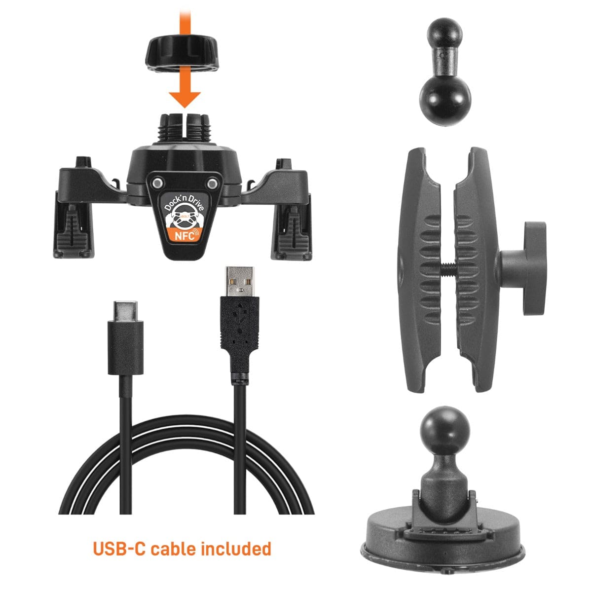 iBOLT™ xProDock™ NFC Bizmount™ - Phone Holder/Mount with Heavy Duty Suction Cup Base and 1.5m USB-C Cable