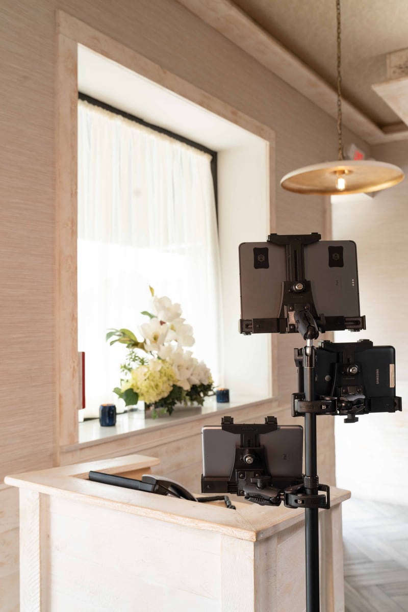 iBOLT device mounting setup in a restaurant workspace