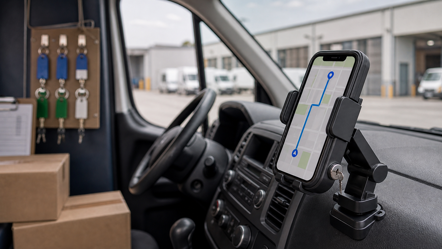 Locking Phone Mounts for Shared Delivery Vehicles b-roll image