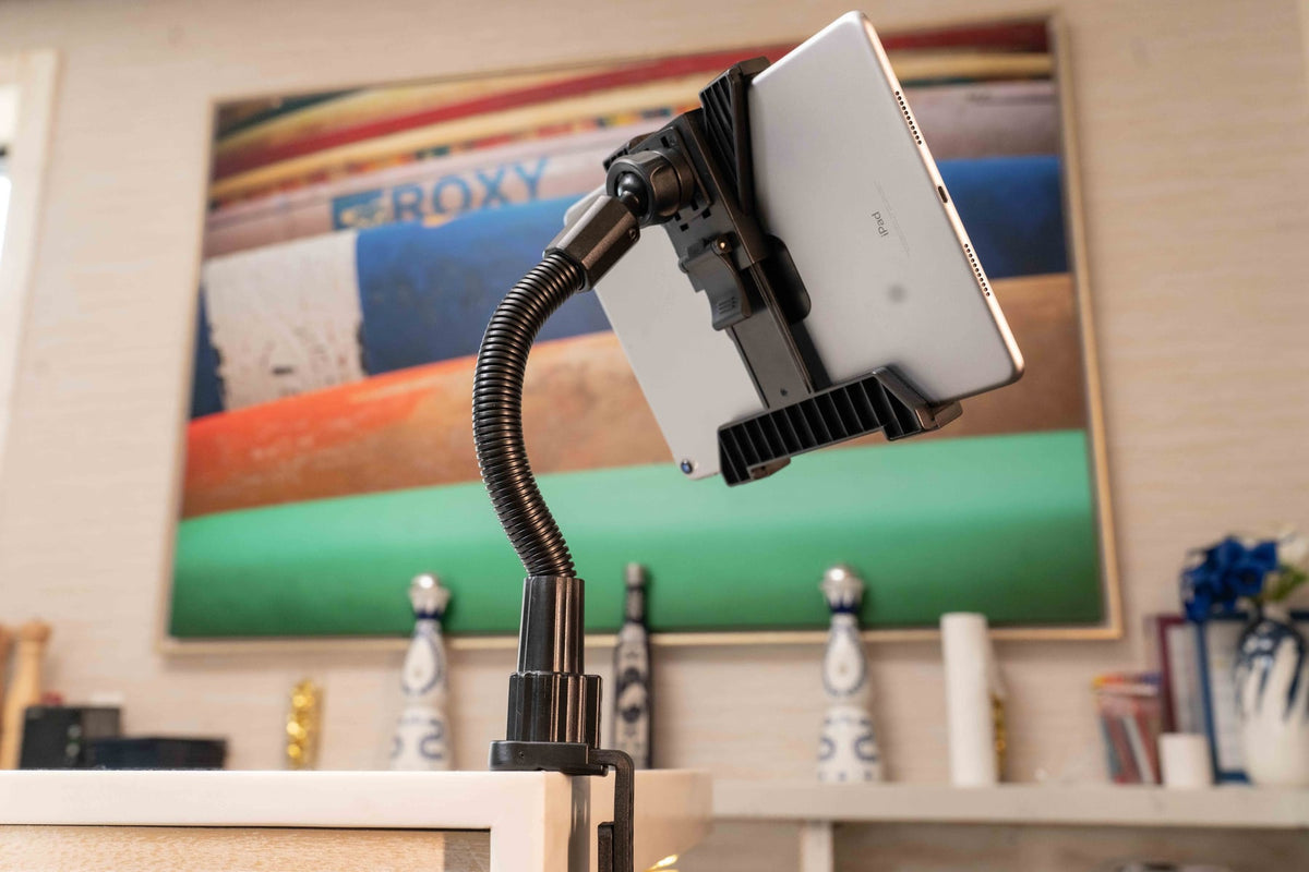 iBOLT device mounting setup in a restaurant workspace