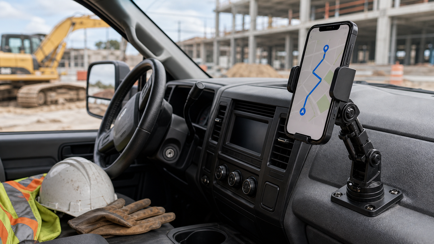 Construction and Work Truck Phone Mounts b-roll image