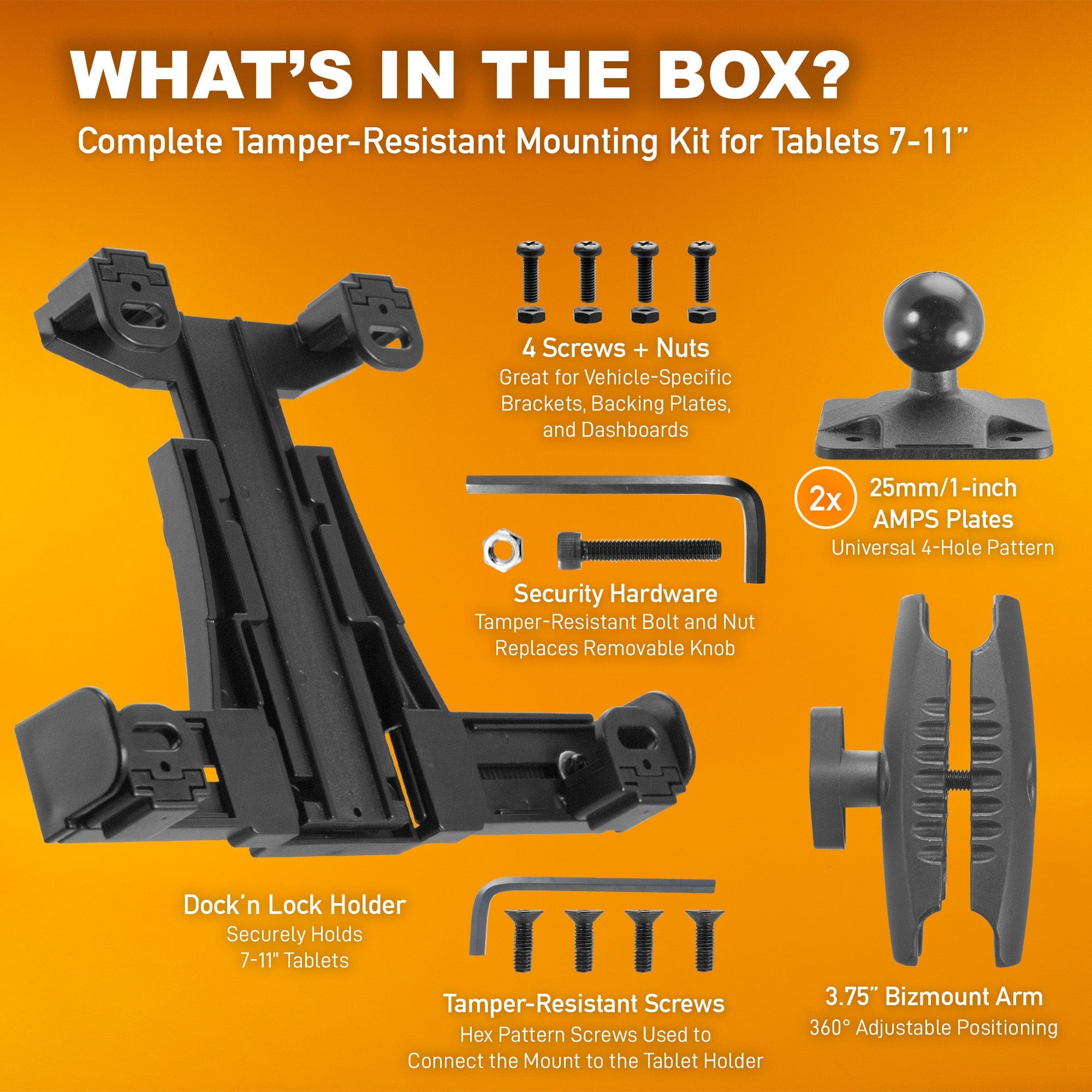 iBOLT™ Dock'n Lock Bizmount™ AMPS- Heavy Duty Industrial Composite Locking drill base Mount for all 7" - 10" tablets