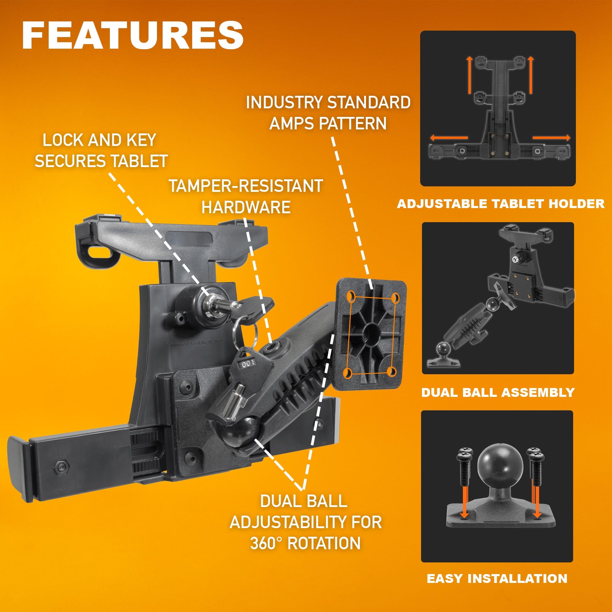iBOLT™ Dock'n Lock Bizmount™ AMPS- Heavy Duty Industrial Composite Locking drill base Mount for all 7" - 10" tablets