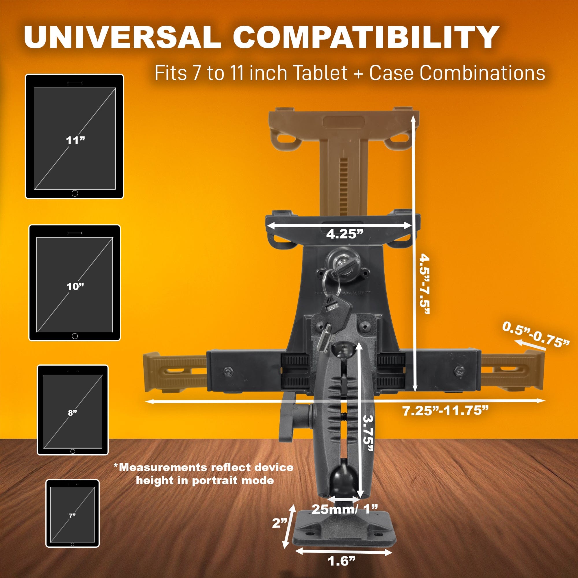 iBOLT™ Dock'n Lock Bizmount™ AMPS- Heavy Duty Industrial Composite Locking drill base Mount for all 7" - 10" tablets