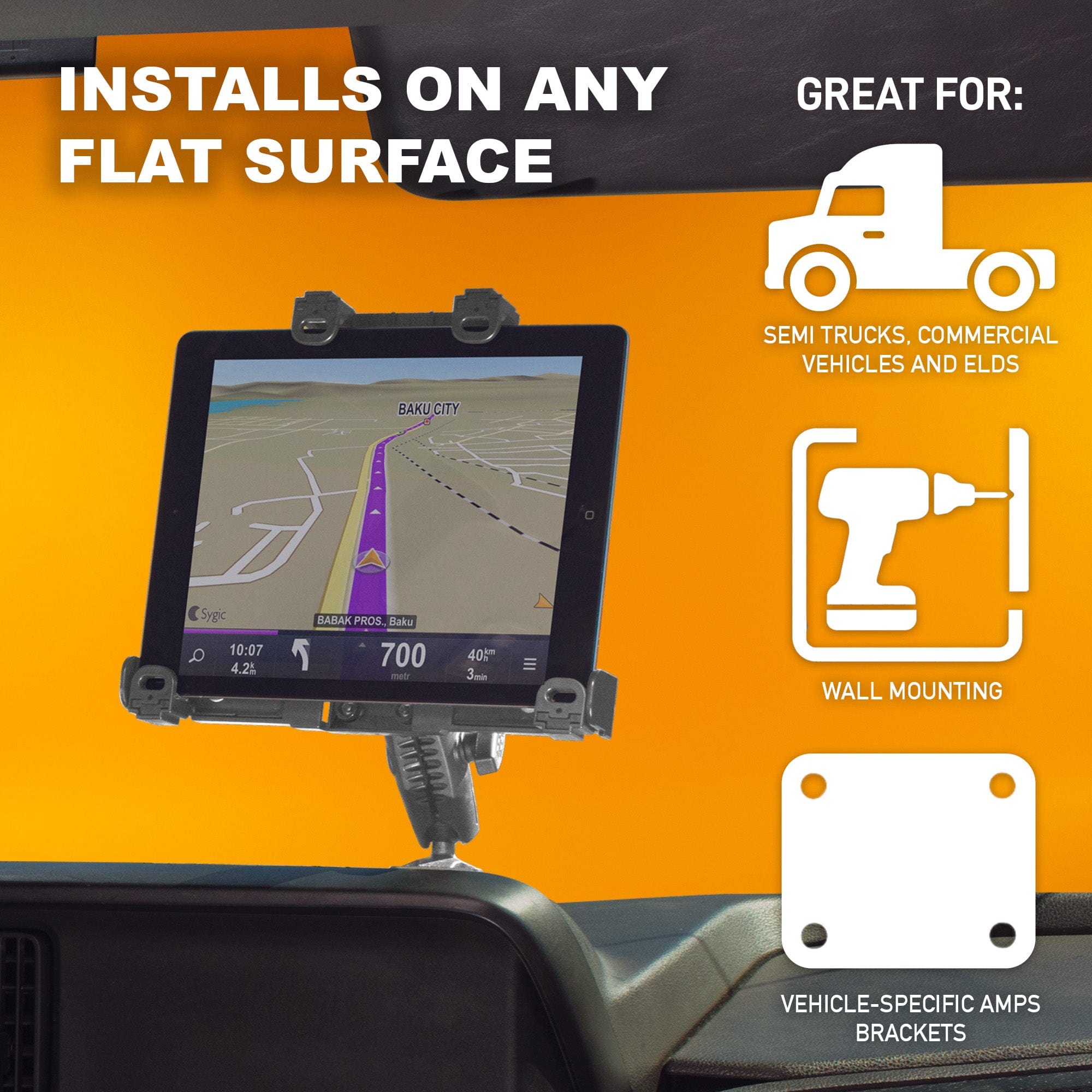 iBOLT™ Dock'n Lock Bizmount™ AMPS- Heavy Duty Industrial Composite Locking drill base Mount for all 7" - 10" tablets