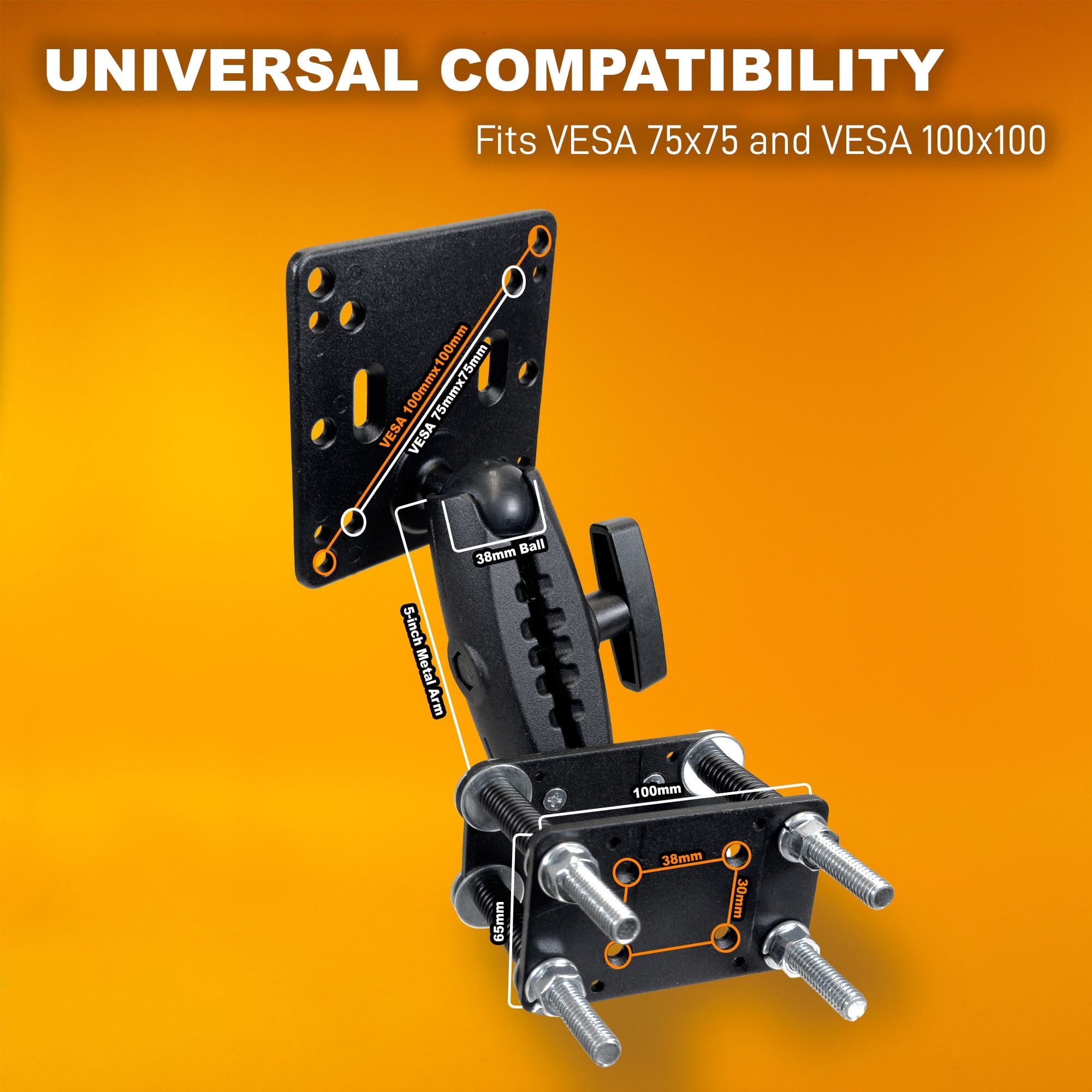 iBOLT VESA 75x75 / 100x100 Monitor Pillar Mount with 38mm (1.5-inch) Ball Joint