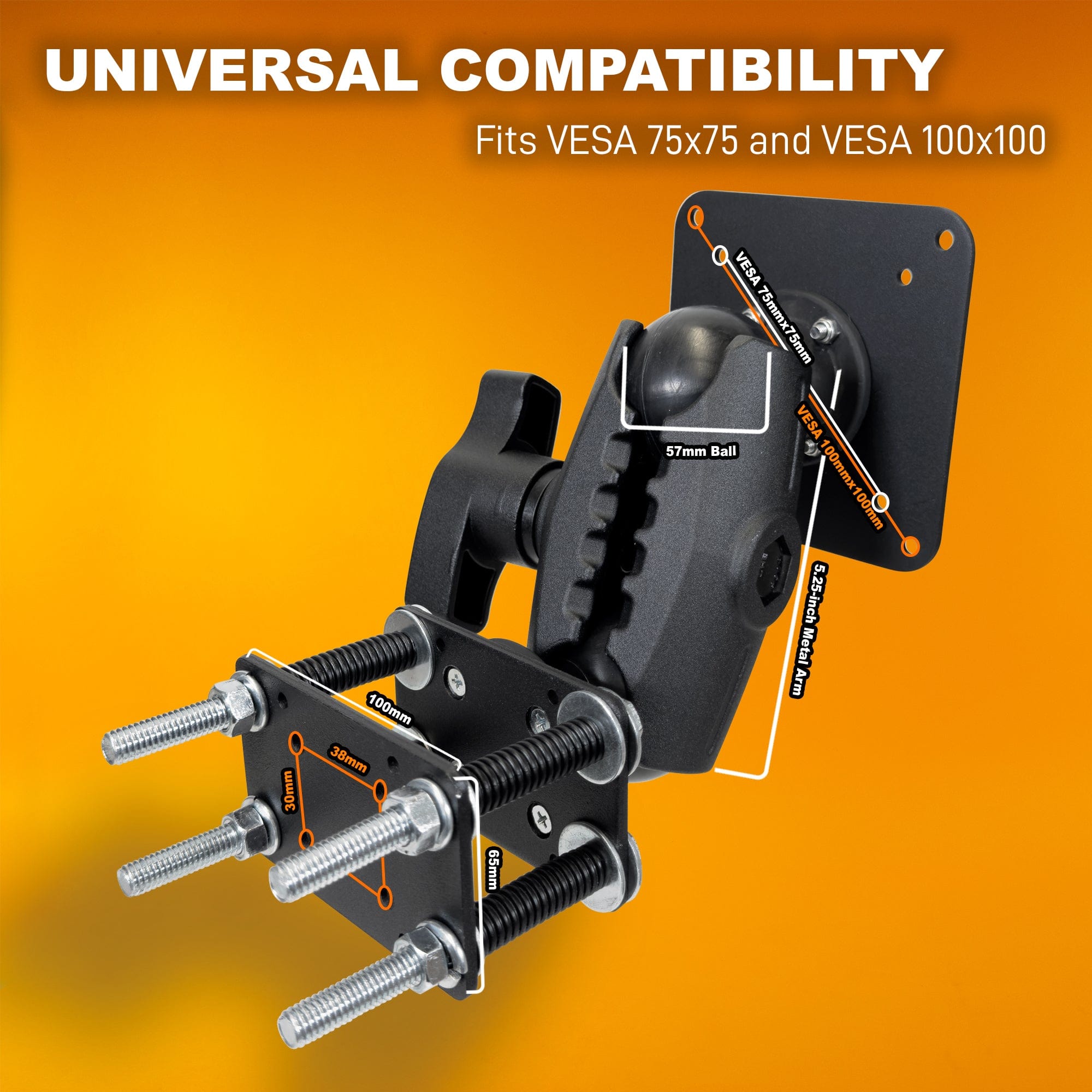 iBOLT VESA 75x75 / 100x100 Monitor Pillar Mount with 57mm (2.25-inch) Ball Joint