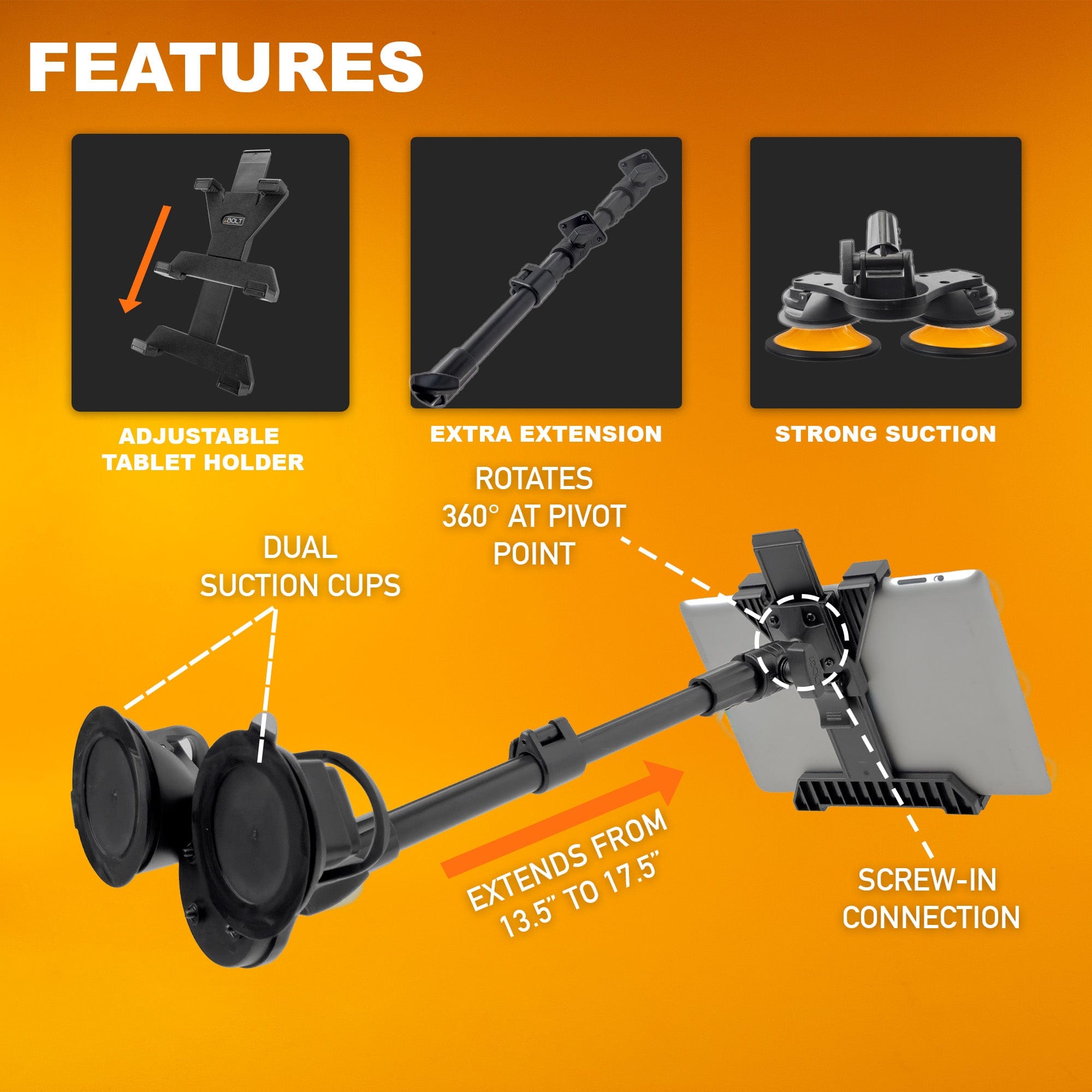 iBOLT Mounts iBOLT TabDock ExtendiBOLT Dual Suction Cup Mount