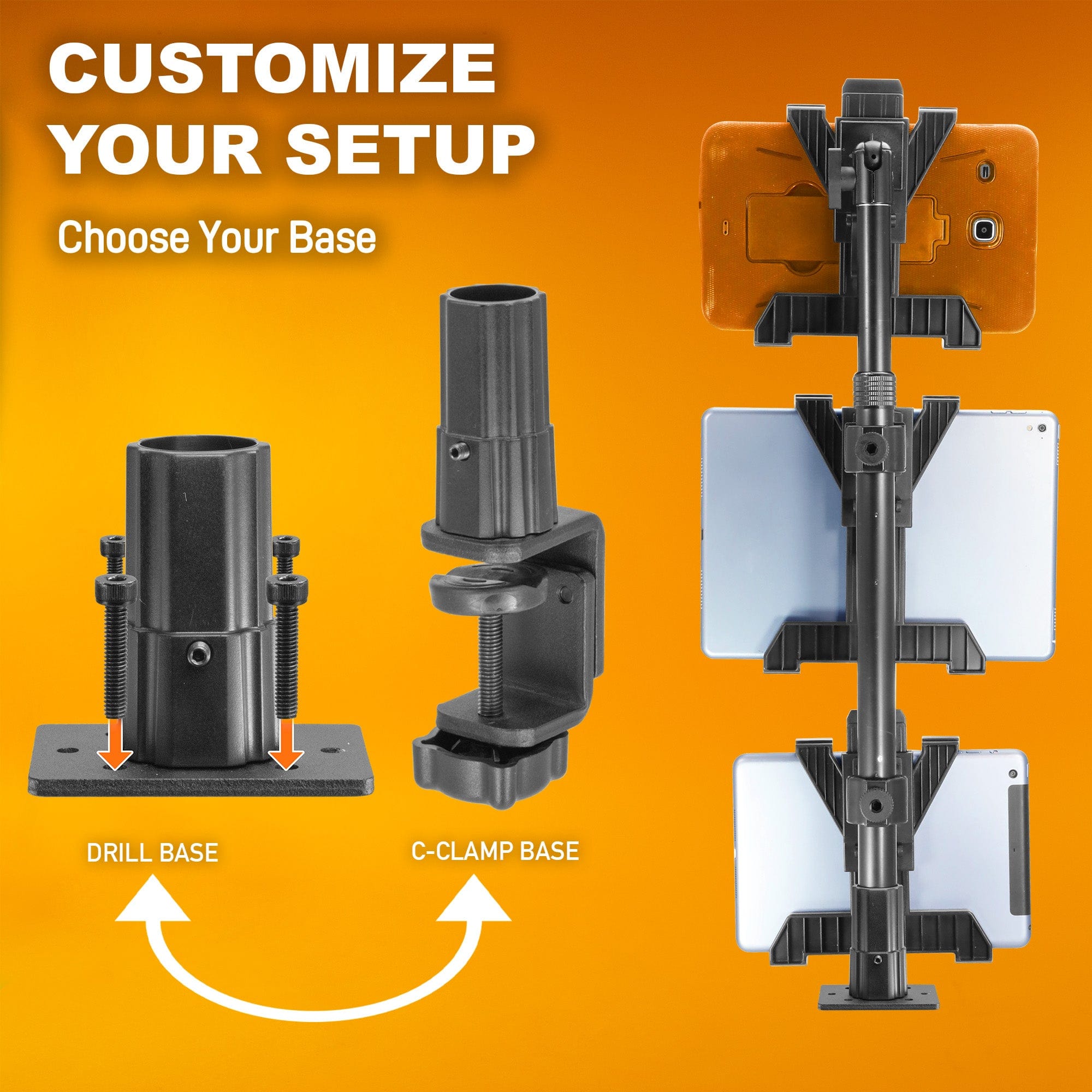 iBOLT Mounts iBOLT™ Tablet Tower- TabDock™ POS Clamp Mount - with 3 Tablet Holders