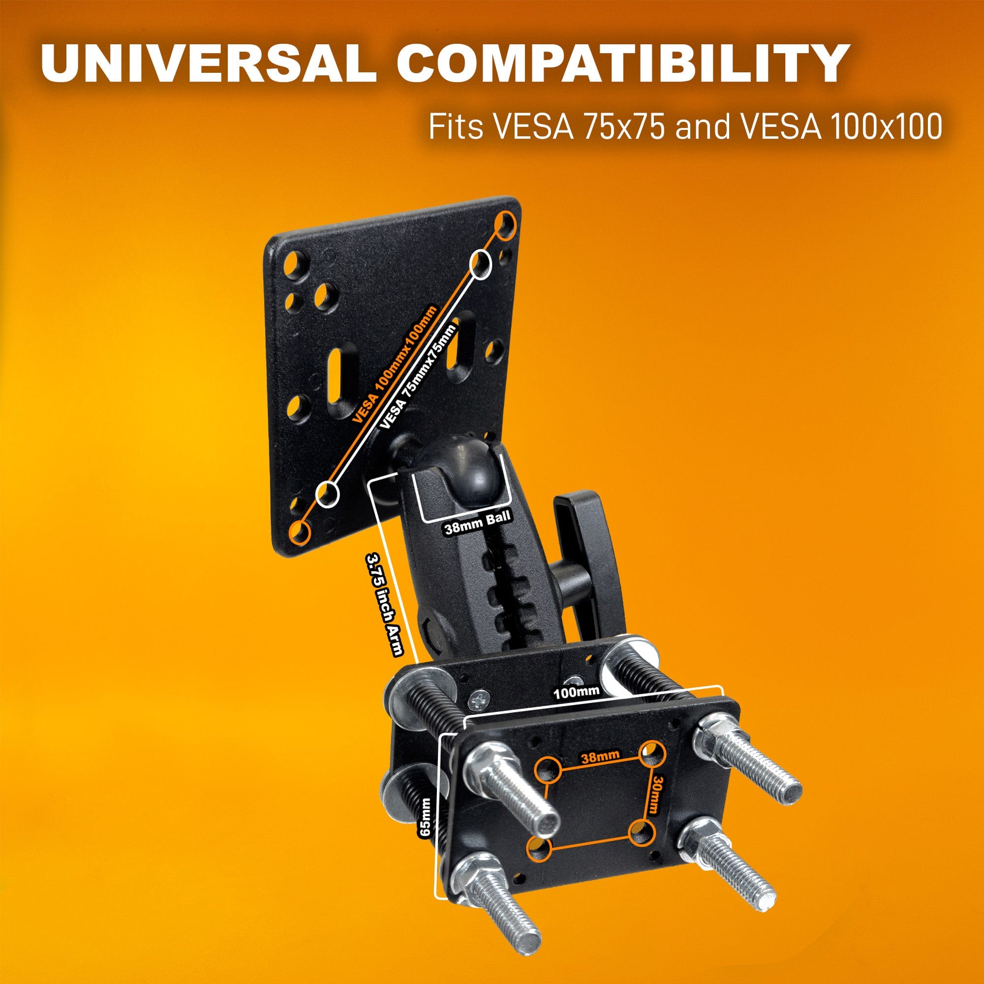 iBOLT Mounts iBOLT VESA 75x75 / 100x100 Monitor Pillar Mount with 38mm (1.5-inch) Ball Joint