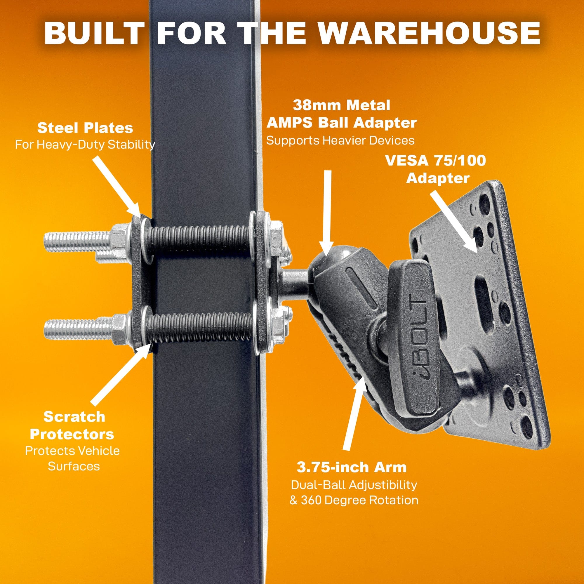 iBOLT Mounts iBOLT VESA 75x75 / 100x100 Monitor Pillar Mount with 38mm (1.5-inch) Ball Joint
