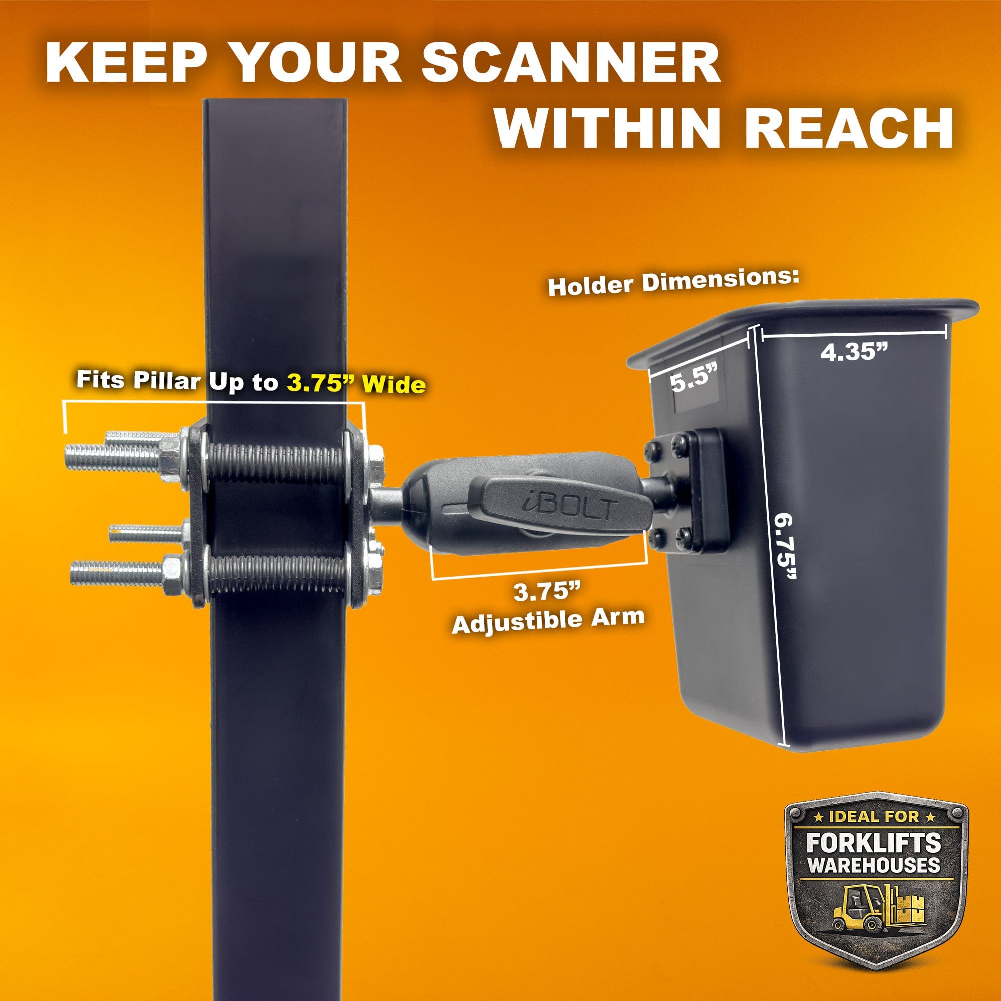 iBOLT Mounts iBOLT XL Forklift Barcode Scanner Holder 38mm Mount