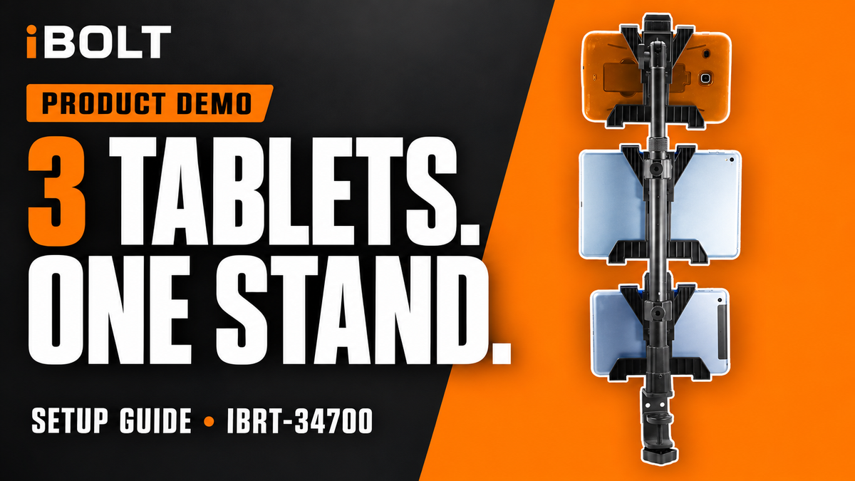 iBOLT TabDock POS Clamp Mount with 3 Tablet Holders (IBRT-34700) standard TabDock filmed assembly and adjustment demonstration