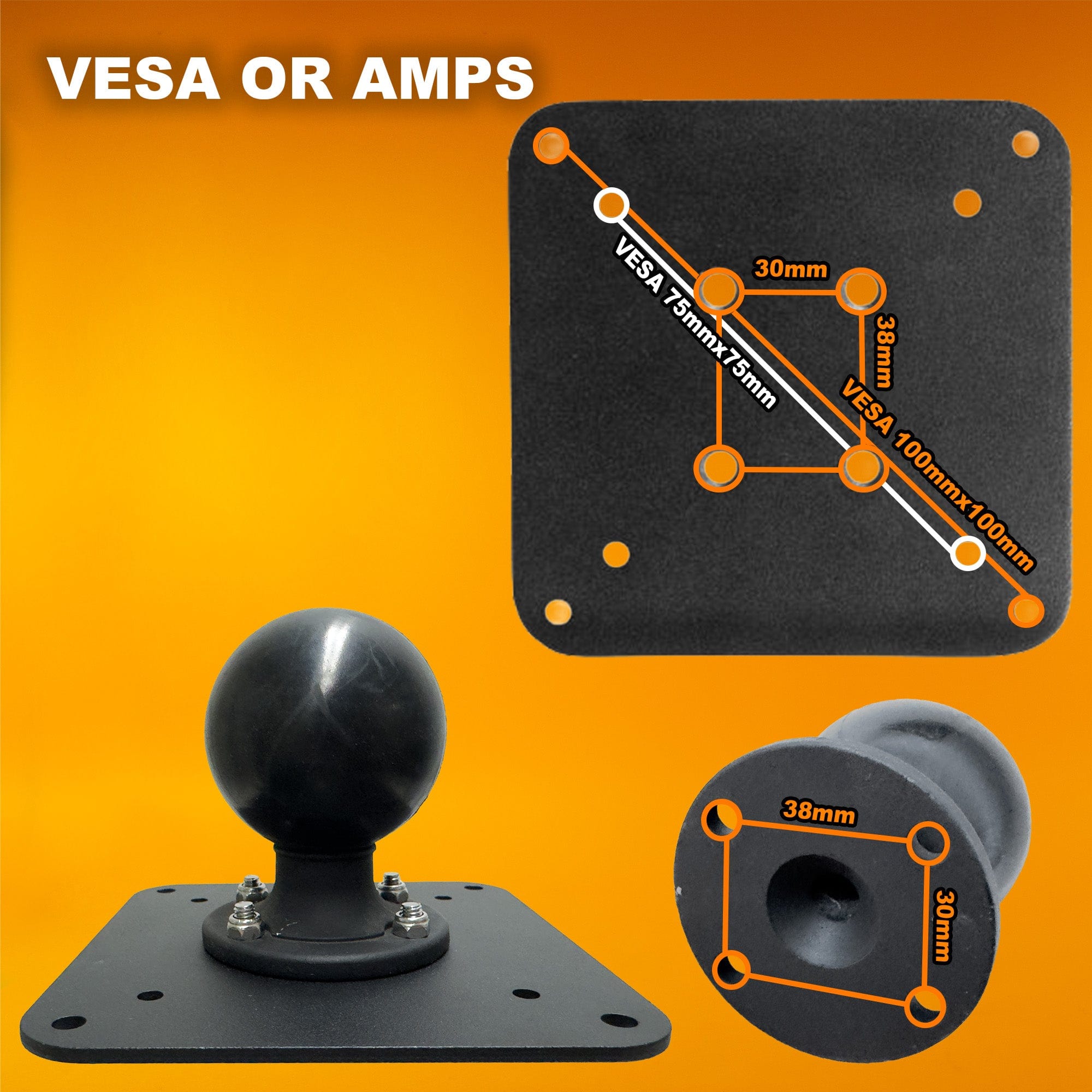 iBOLT VESA 75x75 / 100x100 Monitor Pillar Mount with 57mm (2.25-inch) Ball Joint
