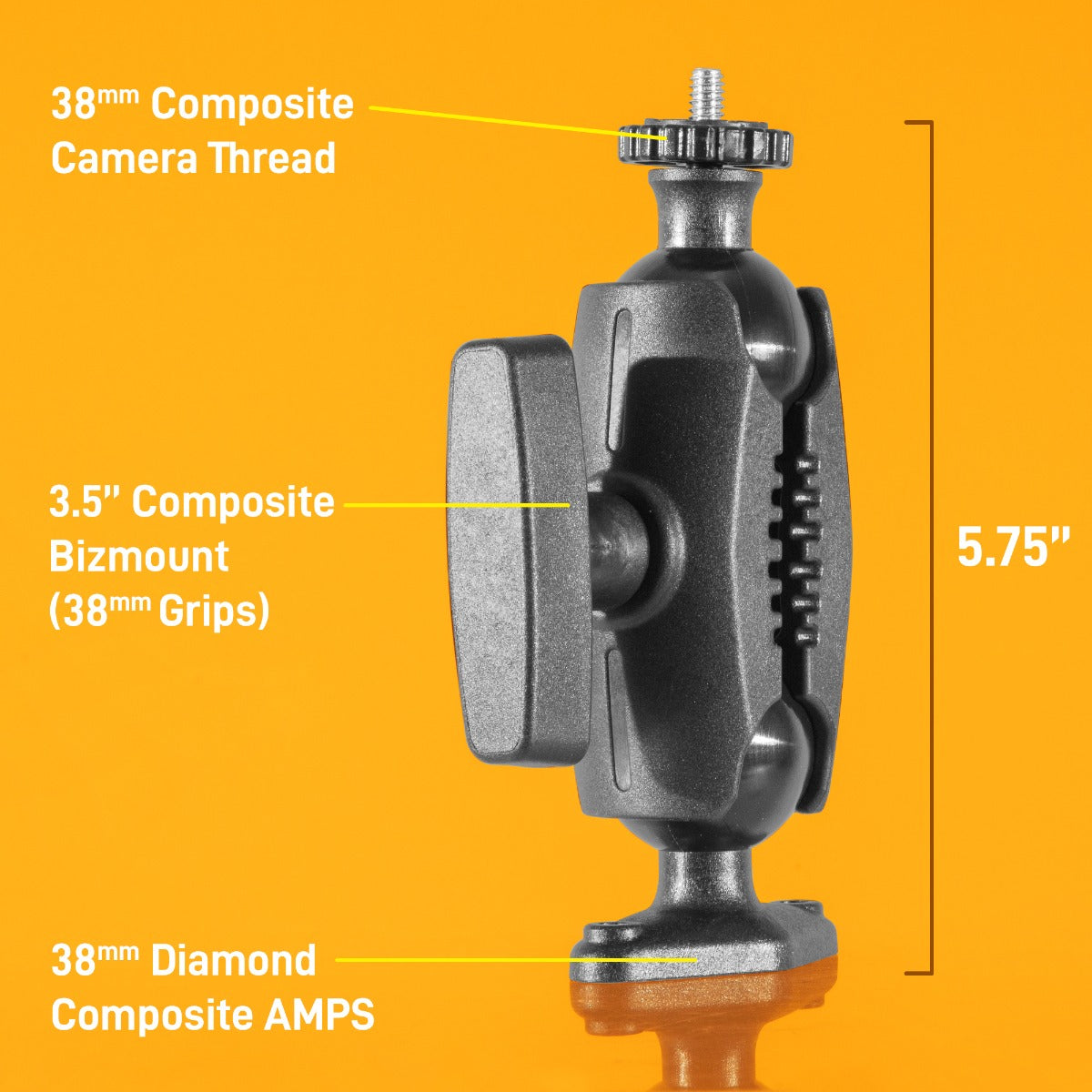 iBOLT™ 38mm / 1.5 inch Composite Diamond AMPS to ¼ 20” Composite Camera Screw Mount