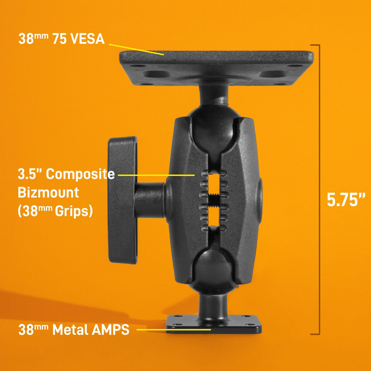 iBOLT™ 38mm / 1.5 inch Metal AMPS Pattern to VESA 75 x 75 Mount for Monitors, displays, or tv’s