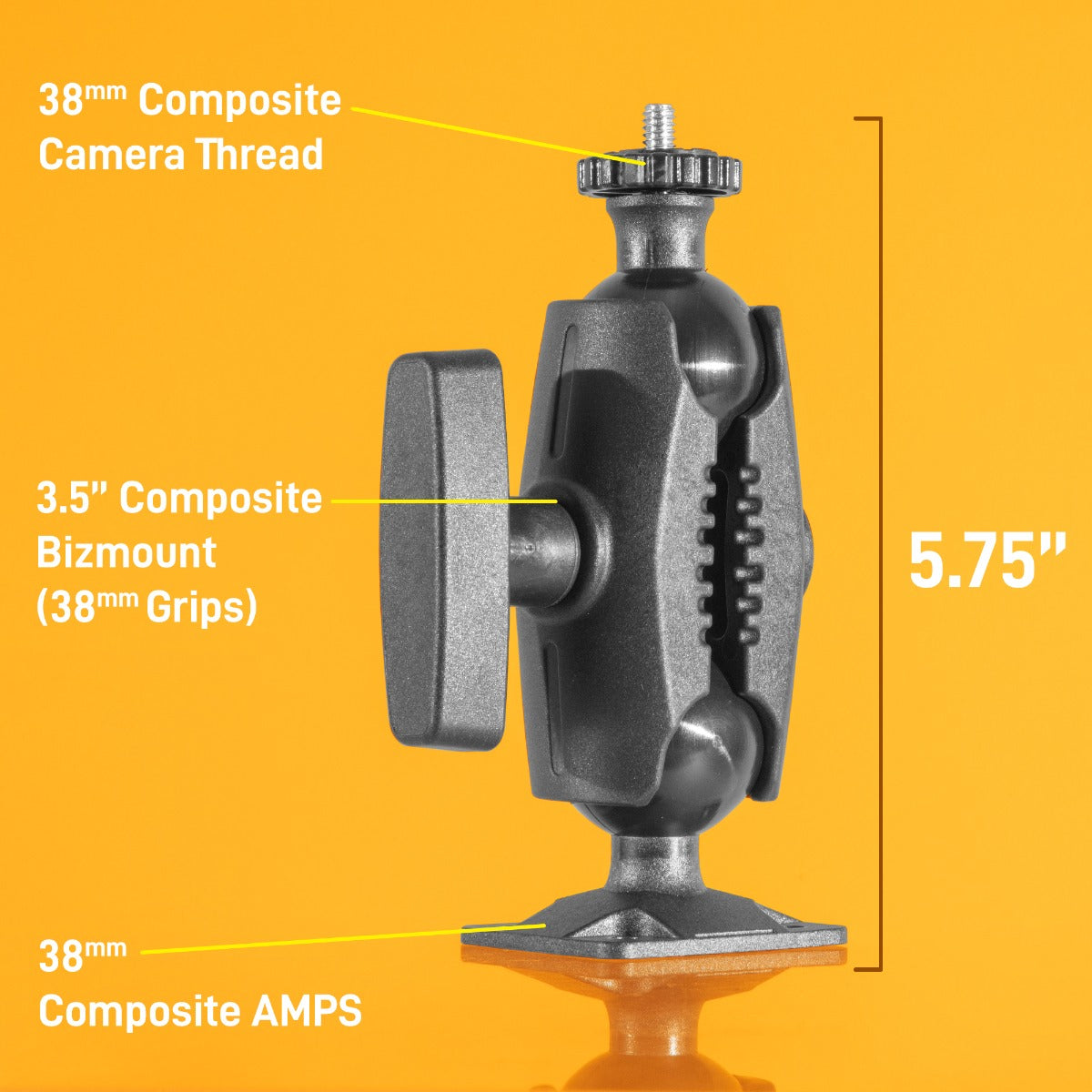 iBOLT™ 38mm / 1.5 inch Composite Rectangular AMPS to ¼ 20” Composite Camera Screw Mount