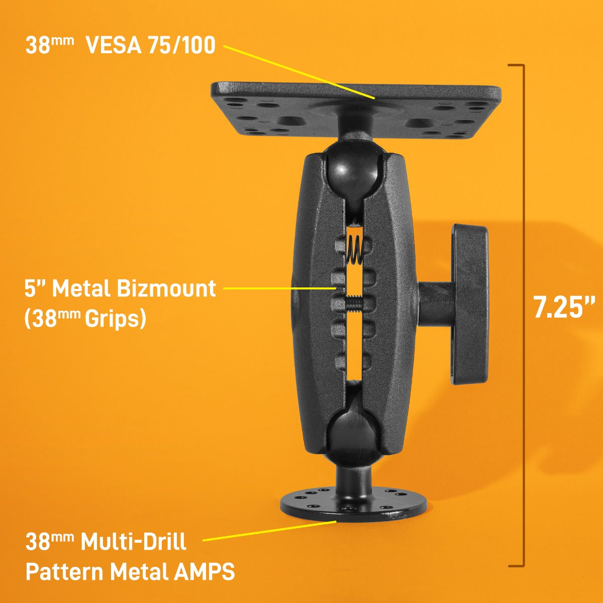 iBOLT™ 38mm / 1.5 inch Metal Circular AMPS to VESA 75 x 75 / VESA 100 x 100 Mount