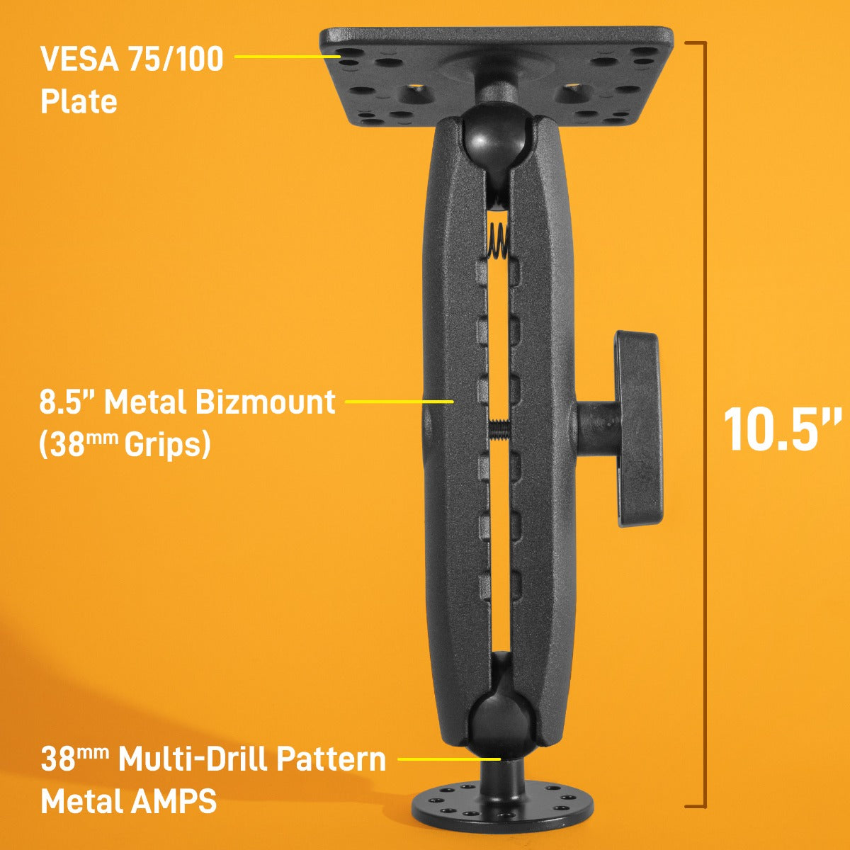 iBOLT™ 38mm / 1.5 inch Metal AMPS to VESA 75 x 75 / VESA 100 x 100 Mount for Monitors, displays, or tv’s